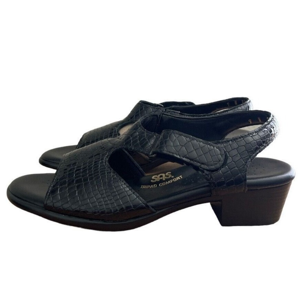 SAS Sandals Womens 9‎ N Pampa Black Crocodile Embossed Tripad Comfort NEW